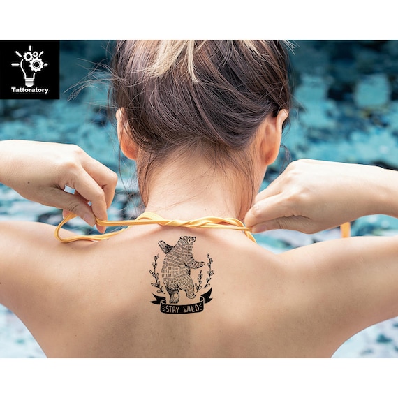 Oso tatuaje temporal oso tatuaje oso falso tatuaje negro oso tatuaje cita tatuaje bosque tatuaje naturaleza tatuaje animal tatuaje niãos tatuaje
