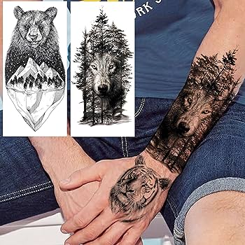 Vantaty hojas de tatuajes temporales realistas de tigre animales para hombres brazalete corporal soldado calanãas falsas para mujeres escorpiãn lobo ciervo alce ãguila oso punto adultos tatuajes de antebrazo niãas