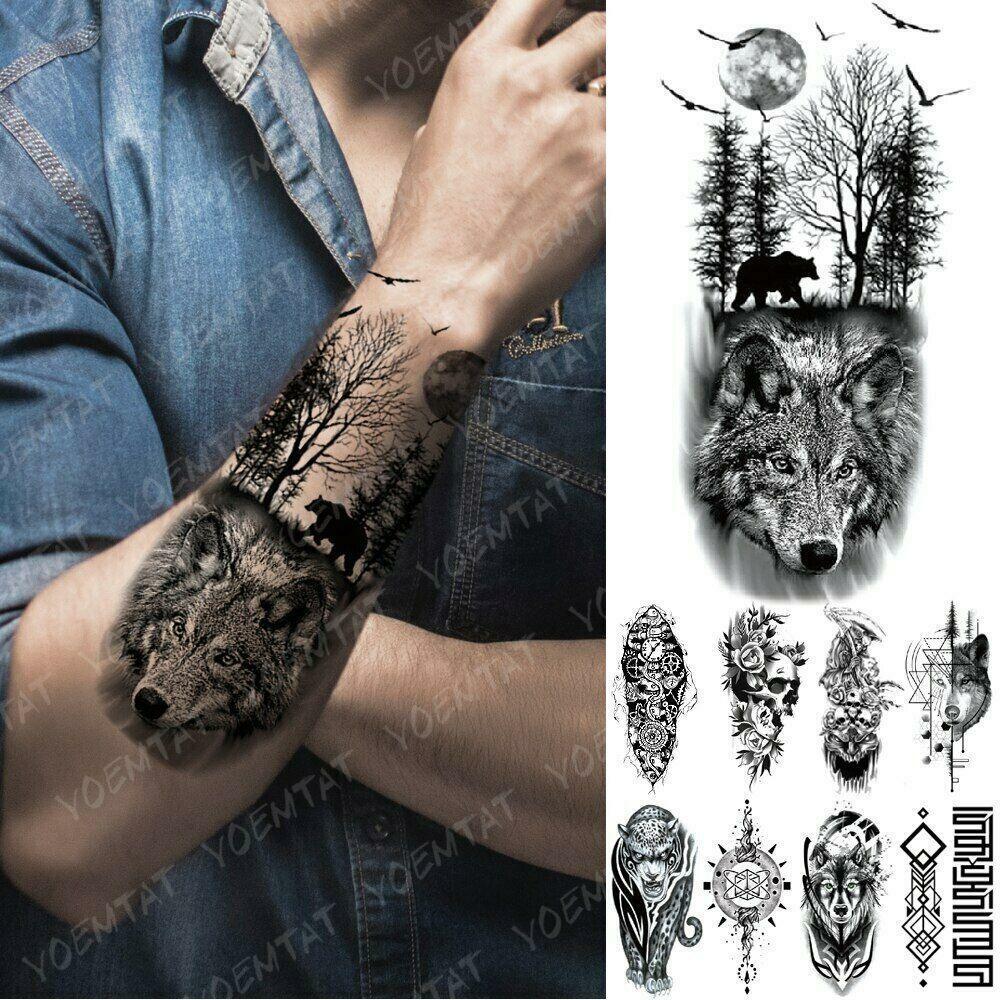Tatuajes temporales impermeable brazo cuerpo leopardo lobo tatto falso pegatinas