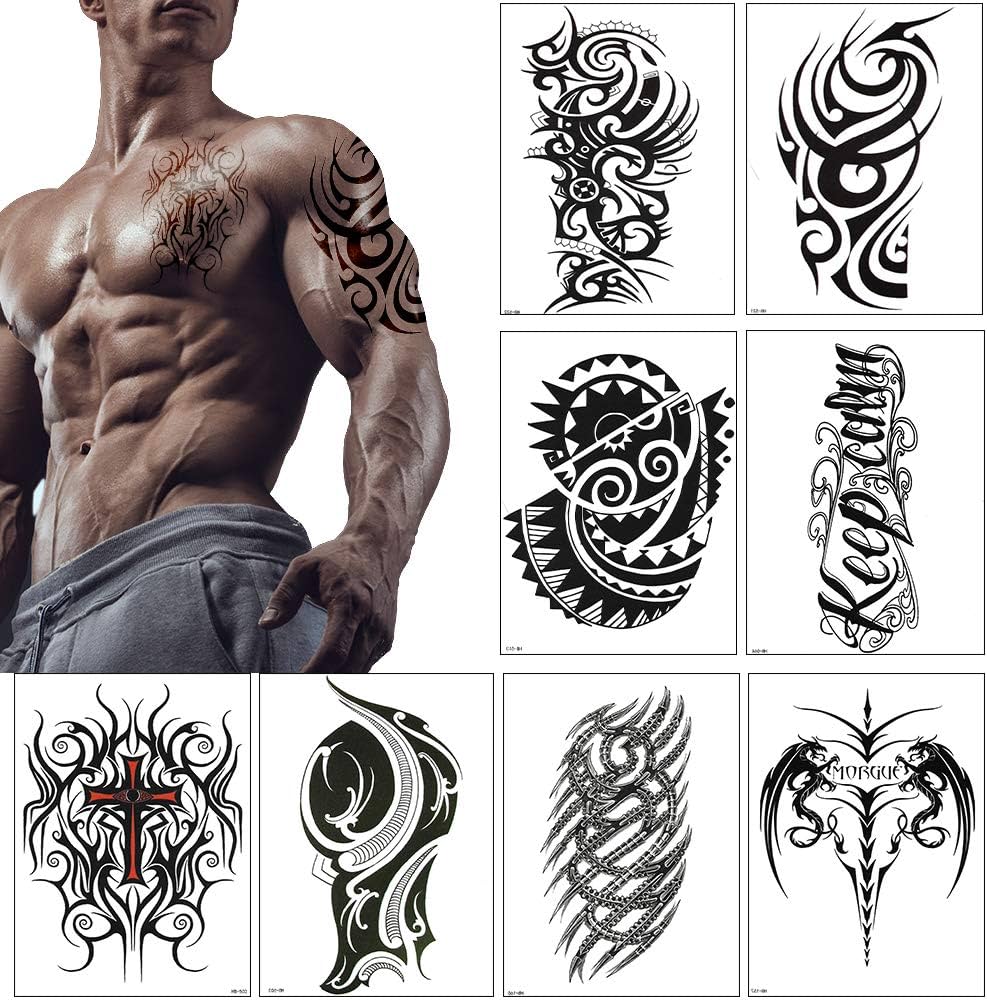 Tatuajes temporales para hombres y mujeres color negro tãtem tribal grande arte corporal maquillaje pegatinas de medio brazo tatuaje impermeable desmontables patrãn belleza y cuidado personal