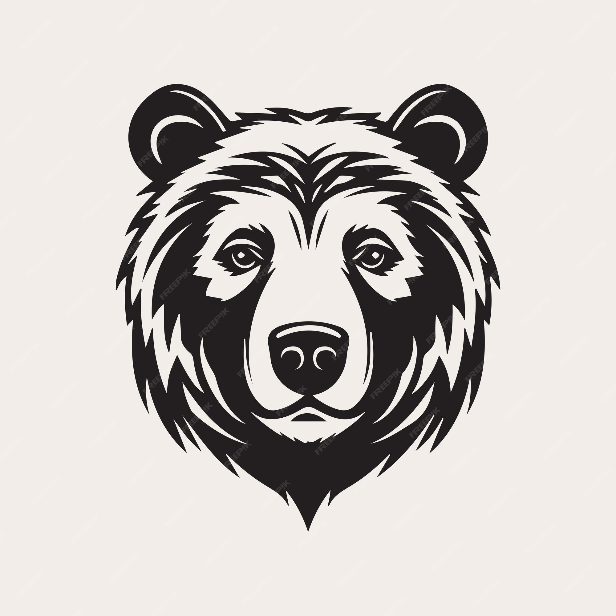 Oso cabeza un color vector logo emblema o icono tilo de arte del tatuaje vector premium