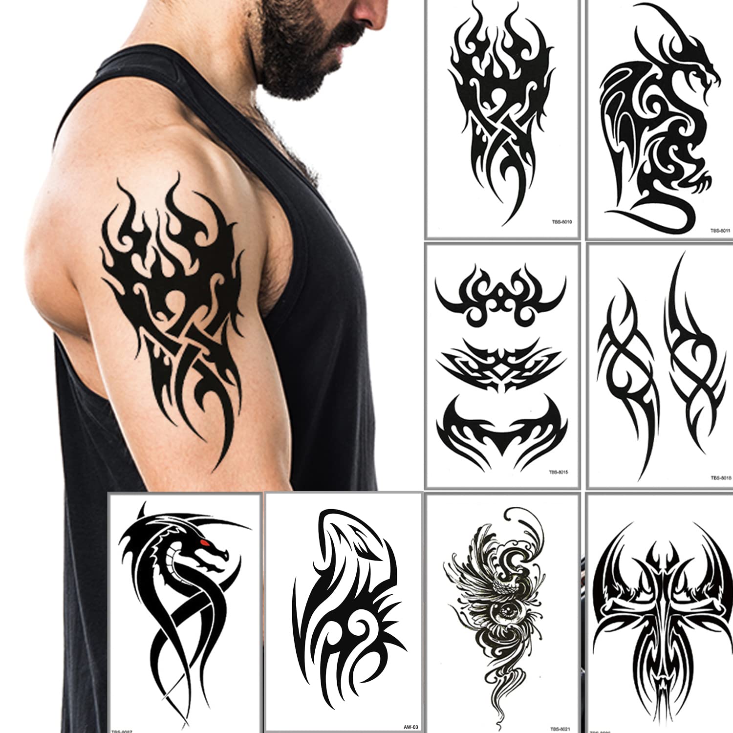Tatuajes temporales grandes tribal tatuaje tatuaje tatuaje grande para hombres mujeres negro grande cuerpo arte maquillaje falso tatuaje impermeable extraãble patrãn belleza y cuidado personal