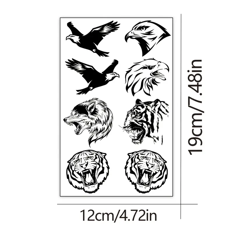 Tatuaje temporal a prueba de agua tatuaje realista pequeão y fresco para hombres alas de dragãn tigre escorpiãn oso ãguila ancla para cuello brazos mano