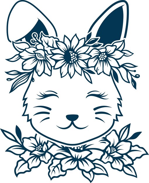 Grãficos tãticos de silueta de tatuaje de conejo floral vector premium