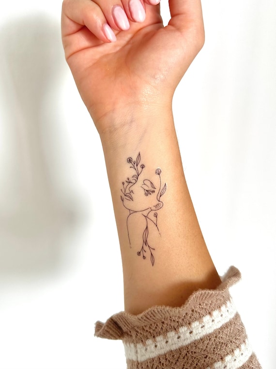 Floral women face silhouette set of temporary tattoo