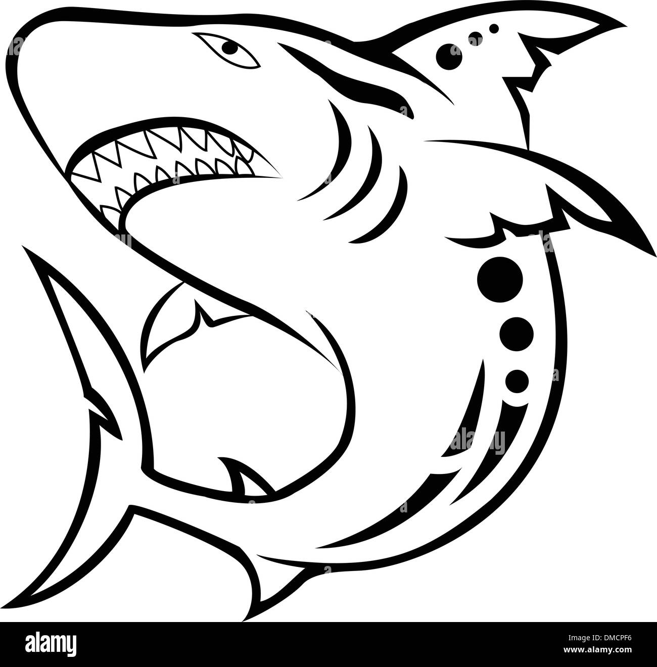 Shark tribal tattoo imãgen de stock en blanco y negro