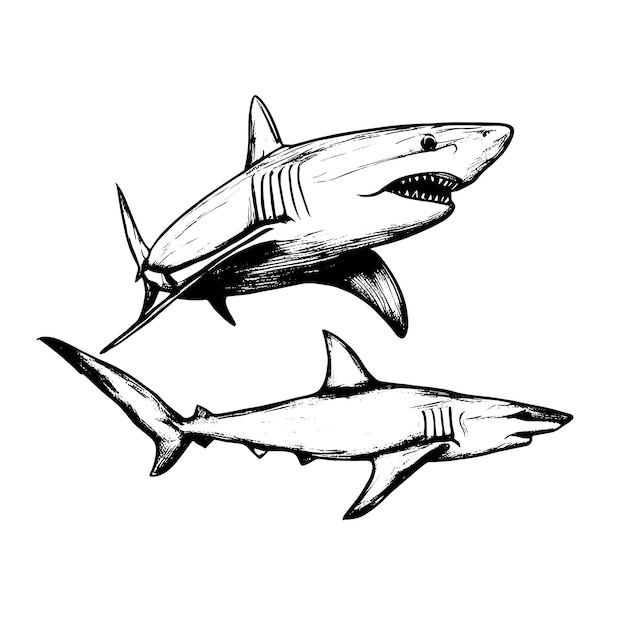 Ilustraciãn animal de vector de tiburãn para diseão de tatuaje de boceto de diseão sobre fondo blanco vector premium