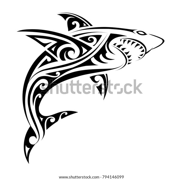 Diseão de tatuajes tribales para tiburones vector de stock libre de regalãas