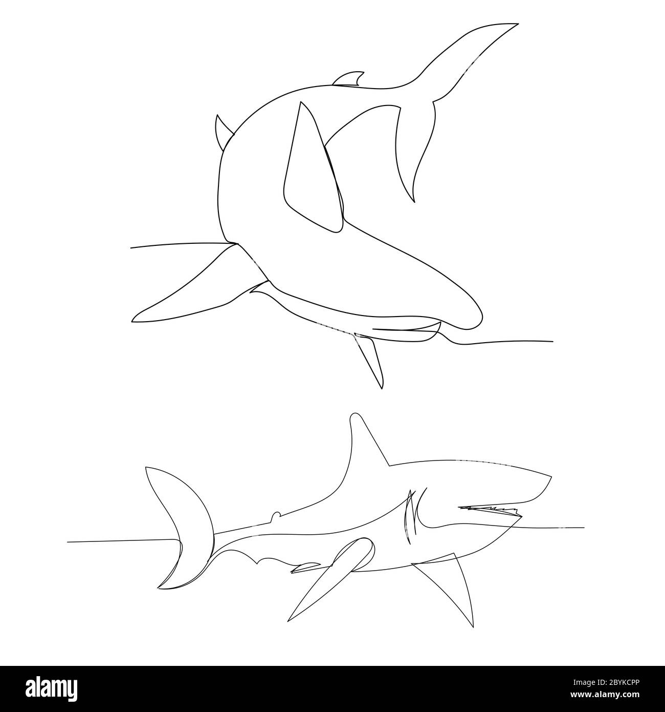 Dibujo de lãneas continuas de tiburon aislados y vectorial imagen vector de stock