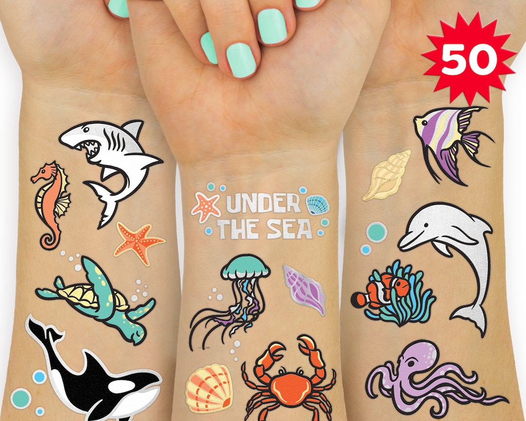 Buy underwater sea creature temporary tattoos glitter styles ocean animal birthday party supplies shark dolphin crab fish crafts online in india