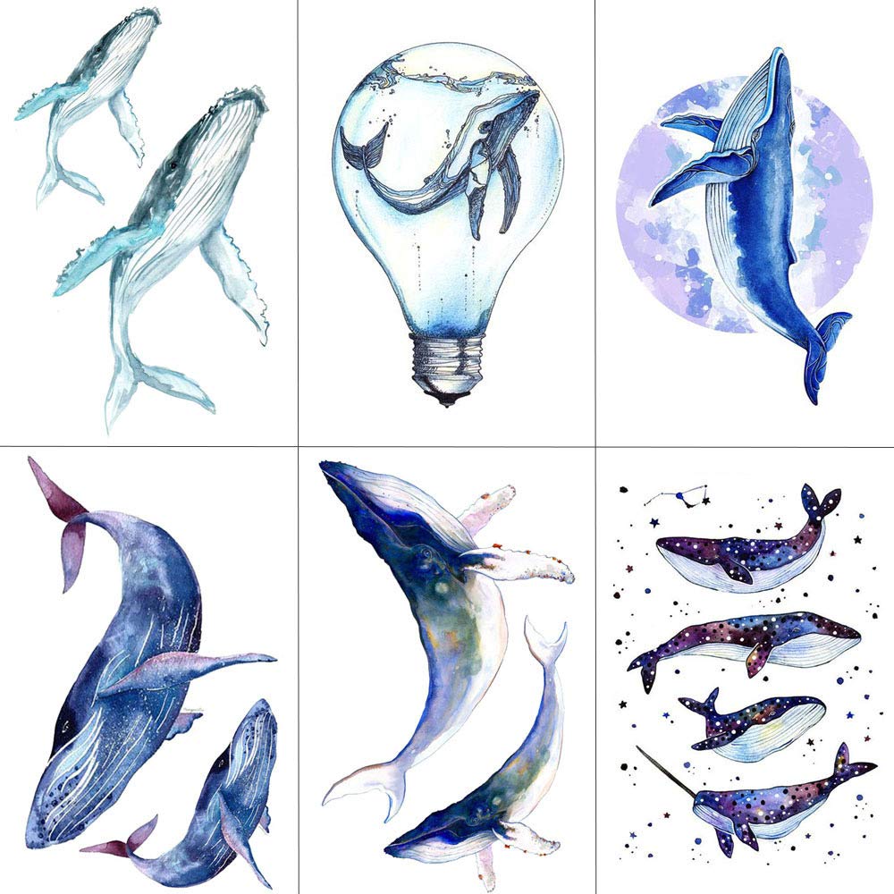 Whale shark sea animals temporary tattoos waterproof women fake body art arm tattoo sticker xcm pc beauty personal re