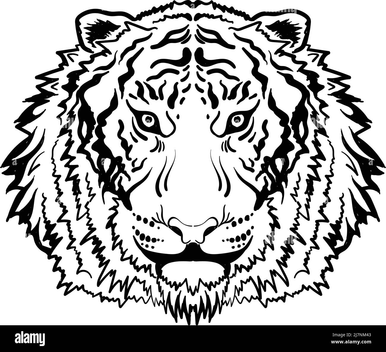 El logotipo del tigre vector para tatuaj o camisetas o para el exterior tampado de gato grande tilo caza sobre fondo negro te dibujo de la mano para tela negra imagen
