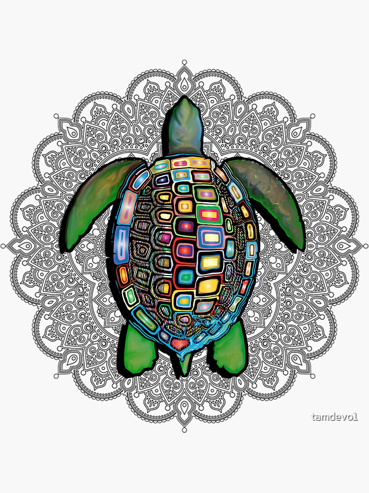 Pegatina for sale con la obra flor mandala diseão grãfico hawaiano tortuga marina de tamdevo