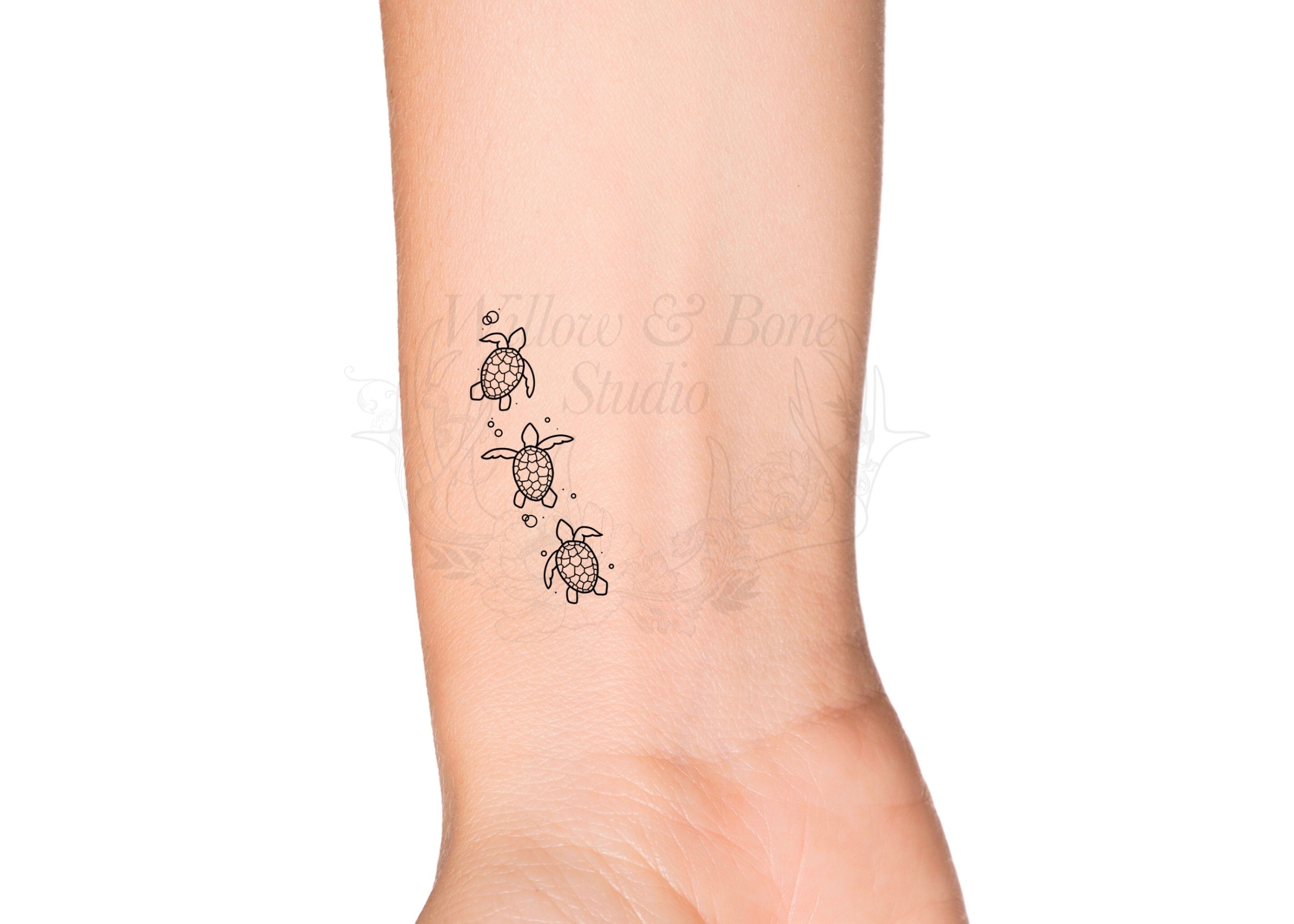 Cute sea turtles with bubbles under the sea animal temporary tattoo ocean beach vacation tattoo
