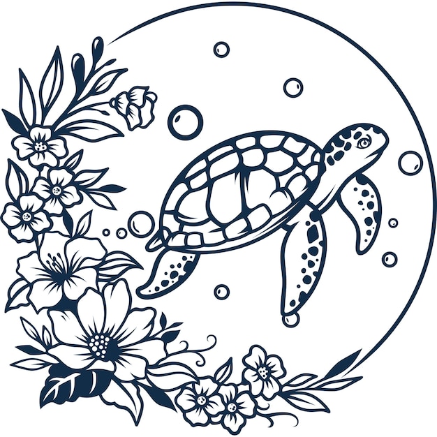 Premium vector abstract floral turtle tattoo silhouette
