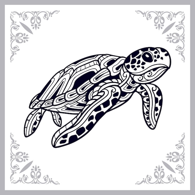Art de zentangle de tortugas marinas aisladas sobre fondo blanco vector premium