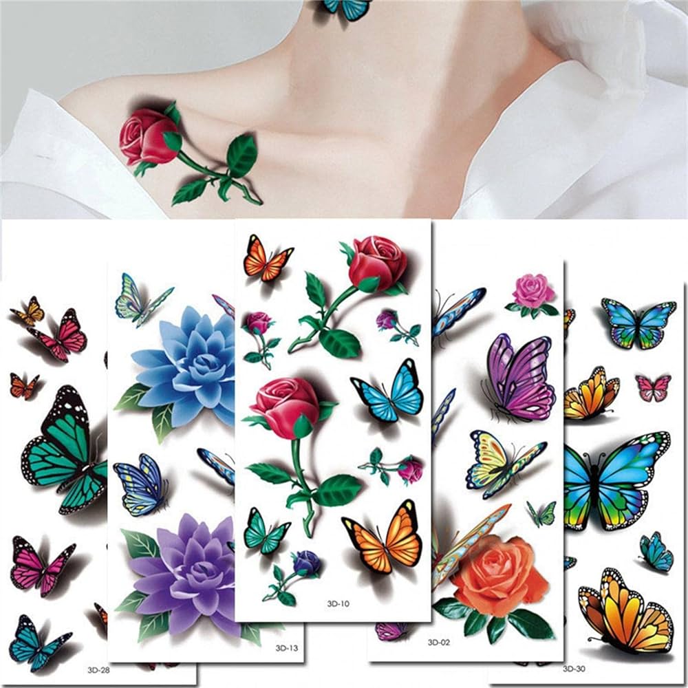 Zitiany calanãas temporales de tatuajes de flores rosas mariposas y varios colores estilo mixto tatuajes temporales para mujeres niãas o niãos hoja belleza y cuidado personal