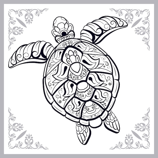 Art de mandala de tortugas marinas aisladas sobre fondo blanco vector premium