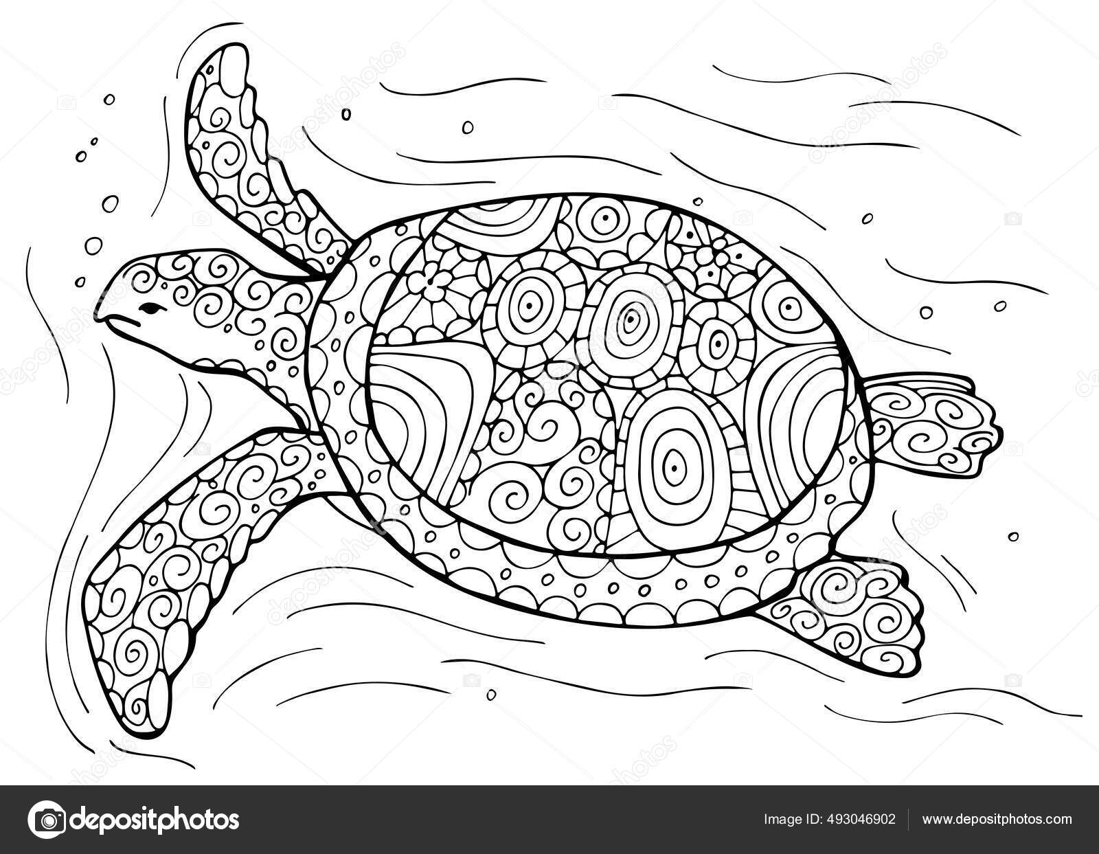 Tortuga submarina estilizada aislada sobre fondo blanco perfecto para pãgina vector de stock por plushkaboo