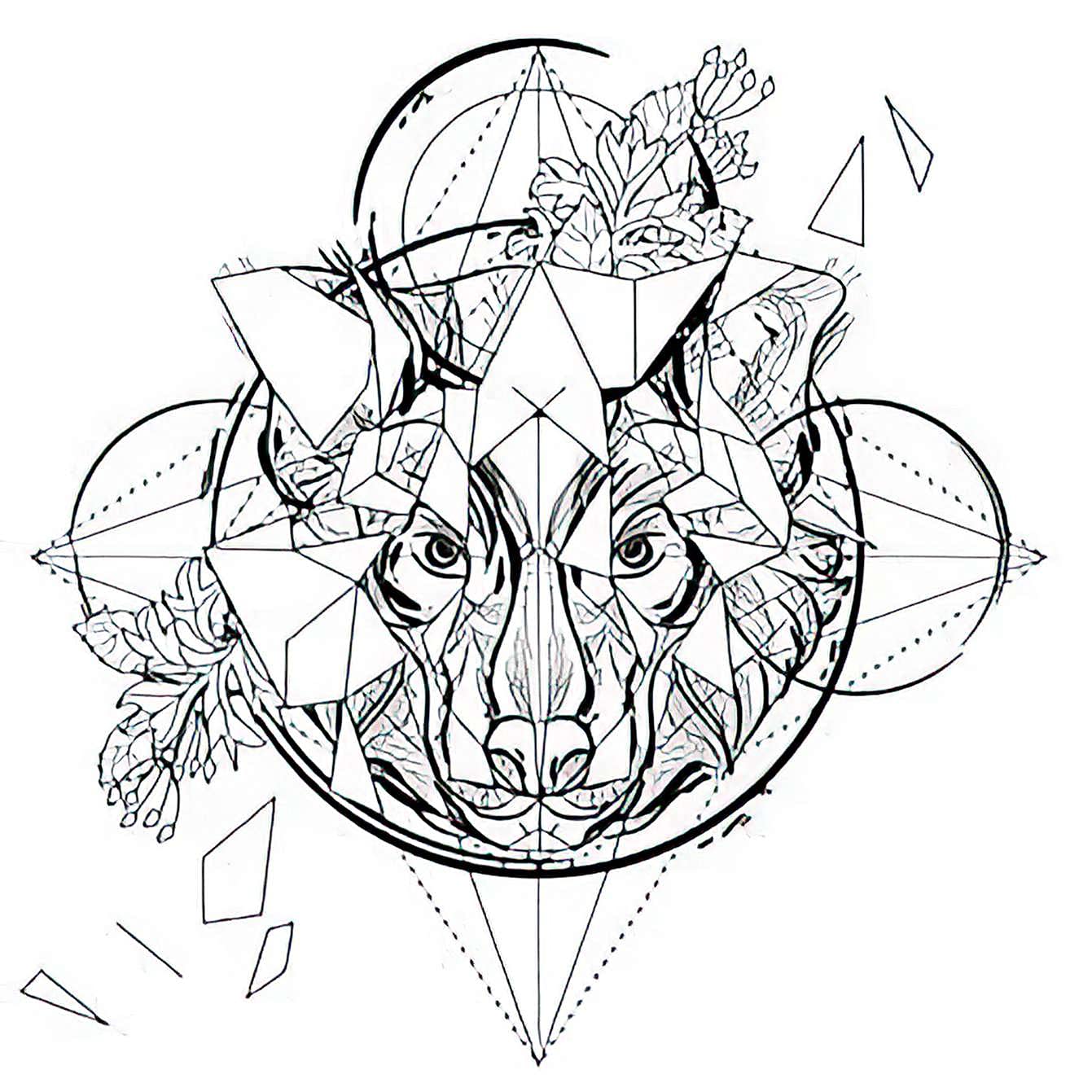 Hojas de tatuajes temporales de animales geomãtricos cabeza lobo garabato cara politriãngulo triangular abstracto ãfrica arte niãos colo tatuaje temporal cuello brazo pecho para mujeres hombres adultos x