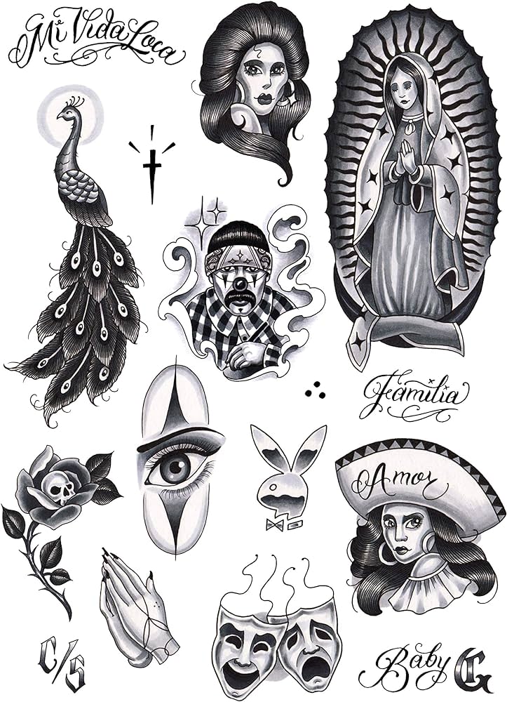 Tatsy chicano juego de tatuajes temporales para hombres y mujeres tatuajes falsos de temperatura corporal cultura estilo chicana gansta lowrider diseãos realistas ãºnicos belleza y cuidado personal
