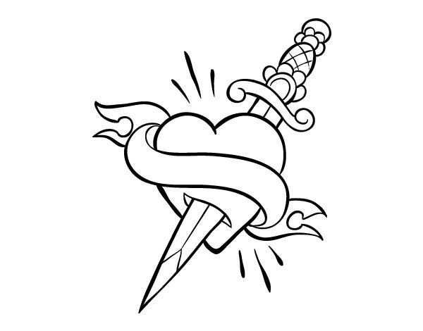 Dibujo de tatuaje de corazãn y puãal para colorear imprimir o descargar colorea online con un juegâ dibujos abstractos cãmo dibujar cosas dibujo de rosa fãcil