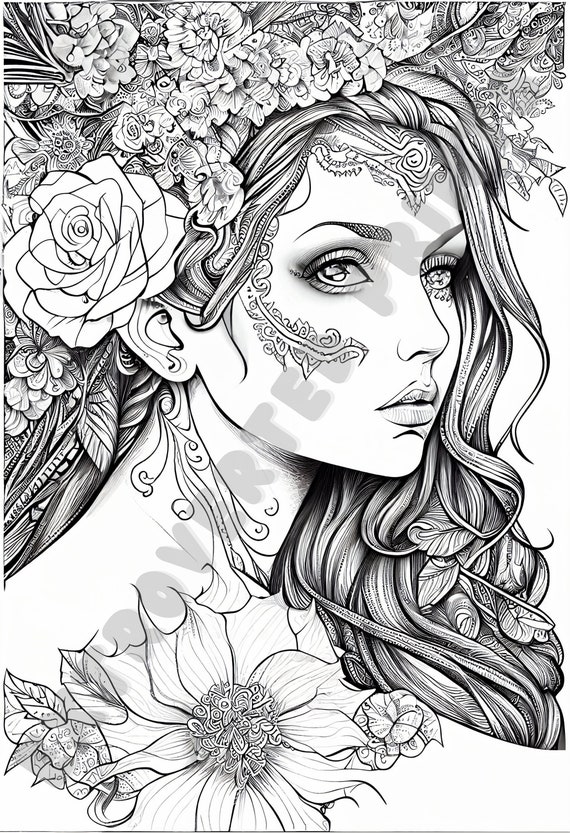 Pãgina para colorear de la diosa del tatuaje para niãos y adultos que experimentan tdah ansiedad relajaciãn meditaciãn descarga digital instantãnea archivo pdf