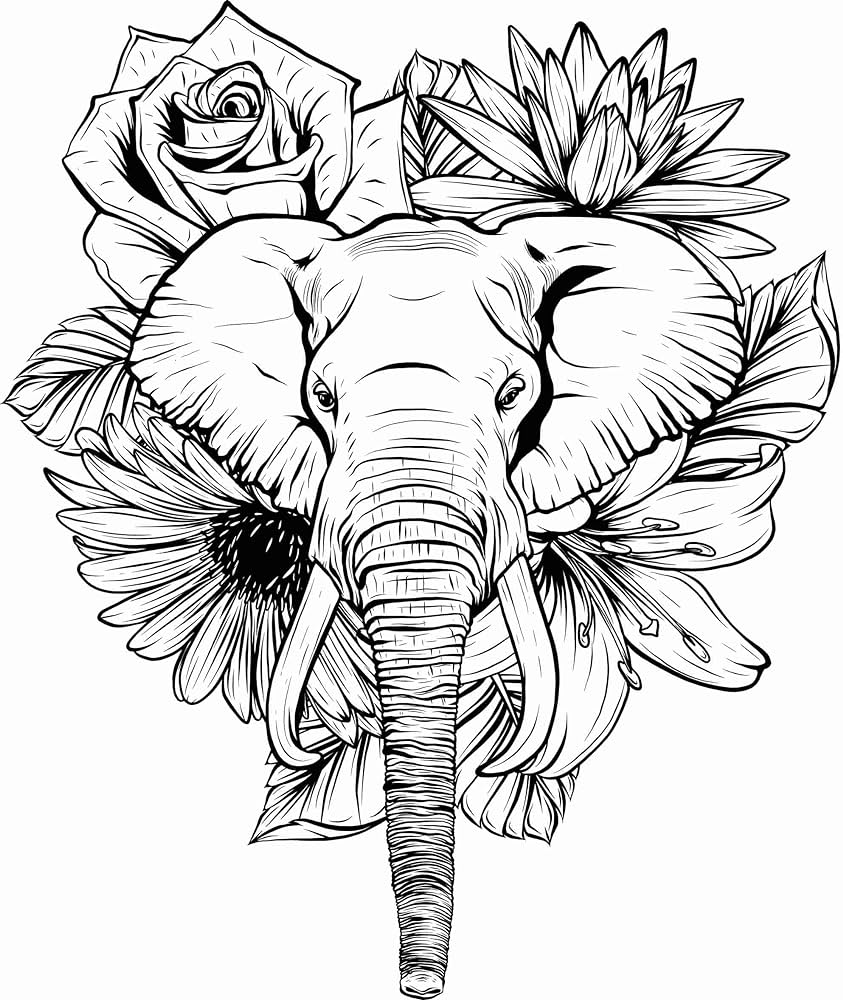 Dopetattoo hojas de tatuajes falsos temporales para hombres y adultos dibujar en negro y blanco de flor de elefante tatuaje falso temporal para mujer cuello y brazo en el pecho