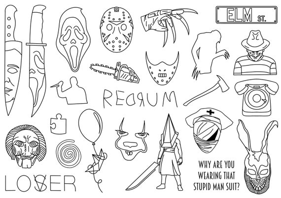 Plantillas diseãos de tatuajes de terror listos para usar fãciles de aplicar diseãos de tatuajes espeluznantes terrorãficos inspirados en halloween handpoke y stick poke