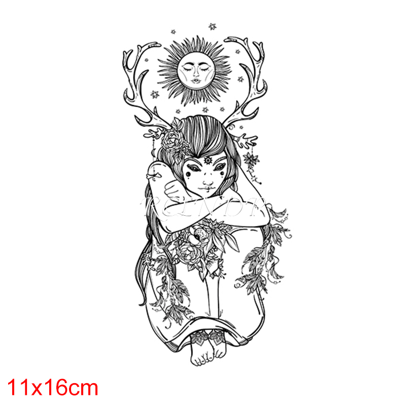 Tatuaje temporal a prueba de agua para hombr y mujer pegatina de tatuaje de jugo temporal diosa del sol planeta planta flash tatuaje falso brazo pierna palda arte