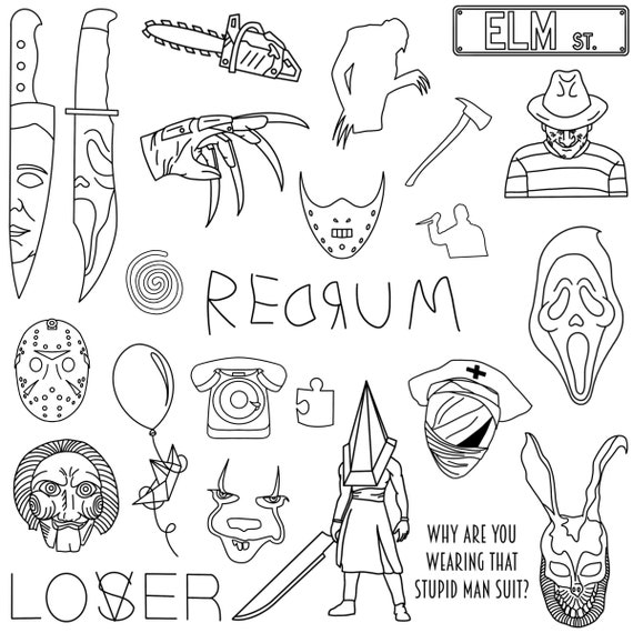 Plantillas diseãos de tatuajes de terror listos para usar fãciles de aplicar diseãos de tatuajes espeluznantes terrorãficos inspirados en halloween handpoke y stick poke