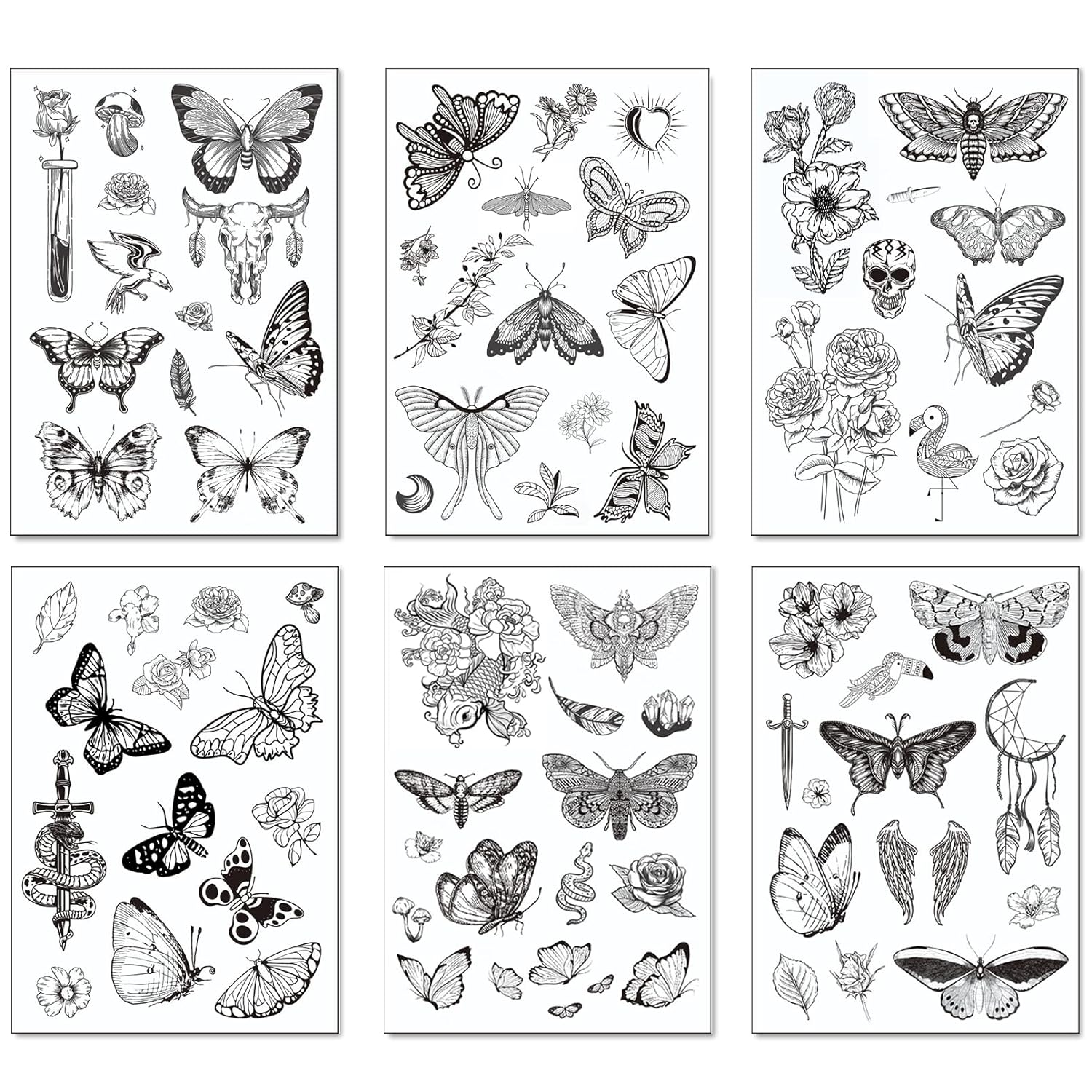 Casciybo tatuajes temporales de mariposa negra para mujeres y niãas hojas de flores falsas grandes alas de mariposas realistas para adultos arte â