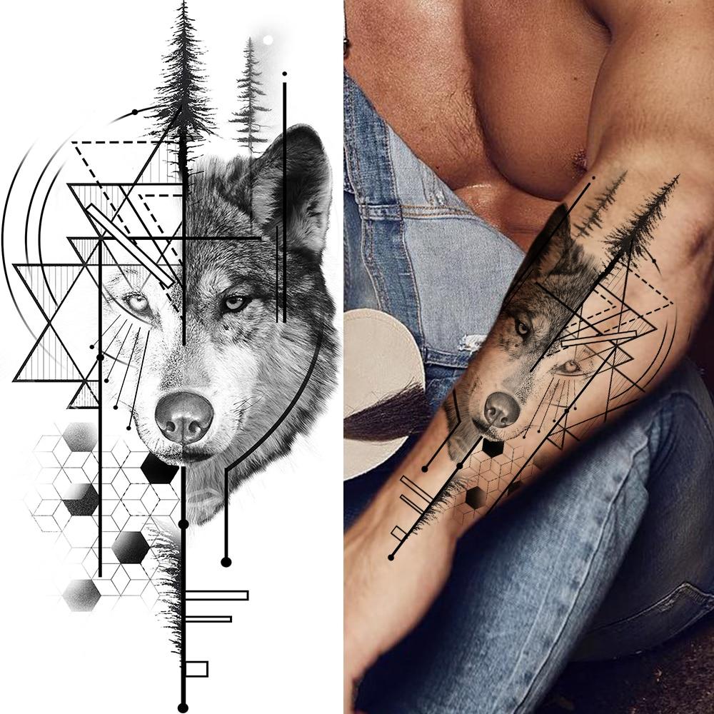 Prar tatuaje temporal con letra de brãºjula para hombres y mujeres tatuajes realistas de calavera de lobo falso pegatina de tigre tatuajes de bosque negro para antebrazo tienda online