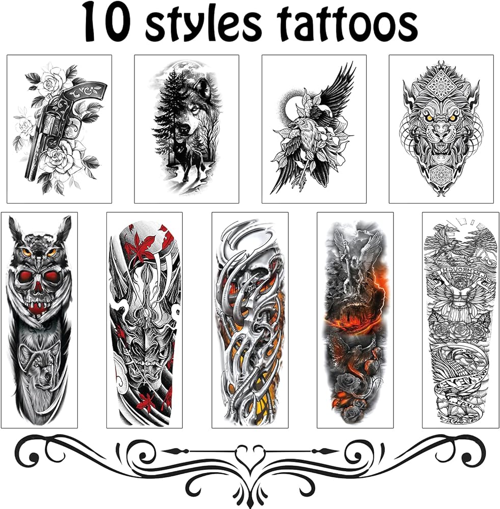Cerlaza tatuajes temporales para hombres adultos mangas de tatuajes falsos para hombres brazo pleto semipermanente manga larga tatuaje impermeable realista tatuajes temporales para hombres hojas claro belleza y cuidado