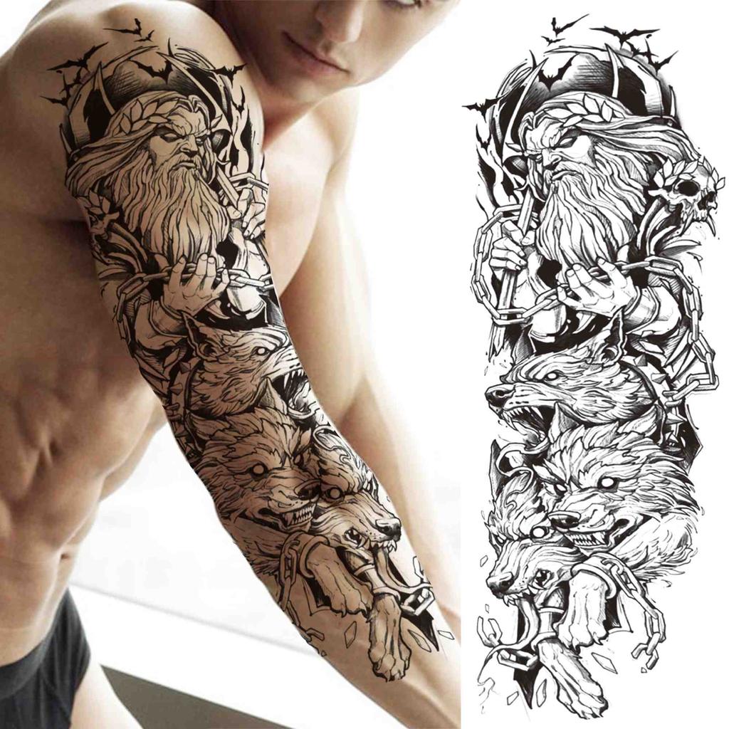 Prar brãºjula leãn tatuajes temporales manga para hombres mujeres adultos realista lobo falso ãngel tatuaje pegatina transferencia de agua tatuaje para brazo pleto tienda online