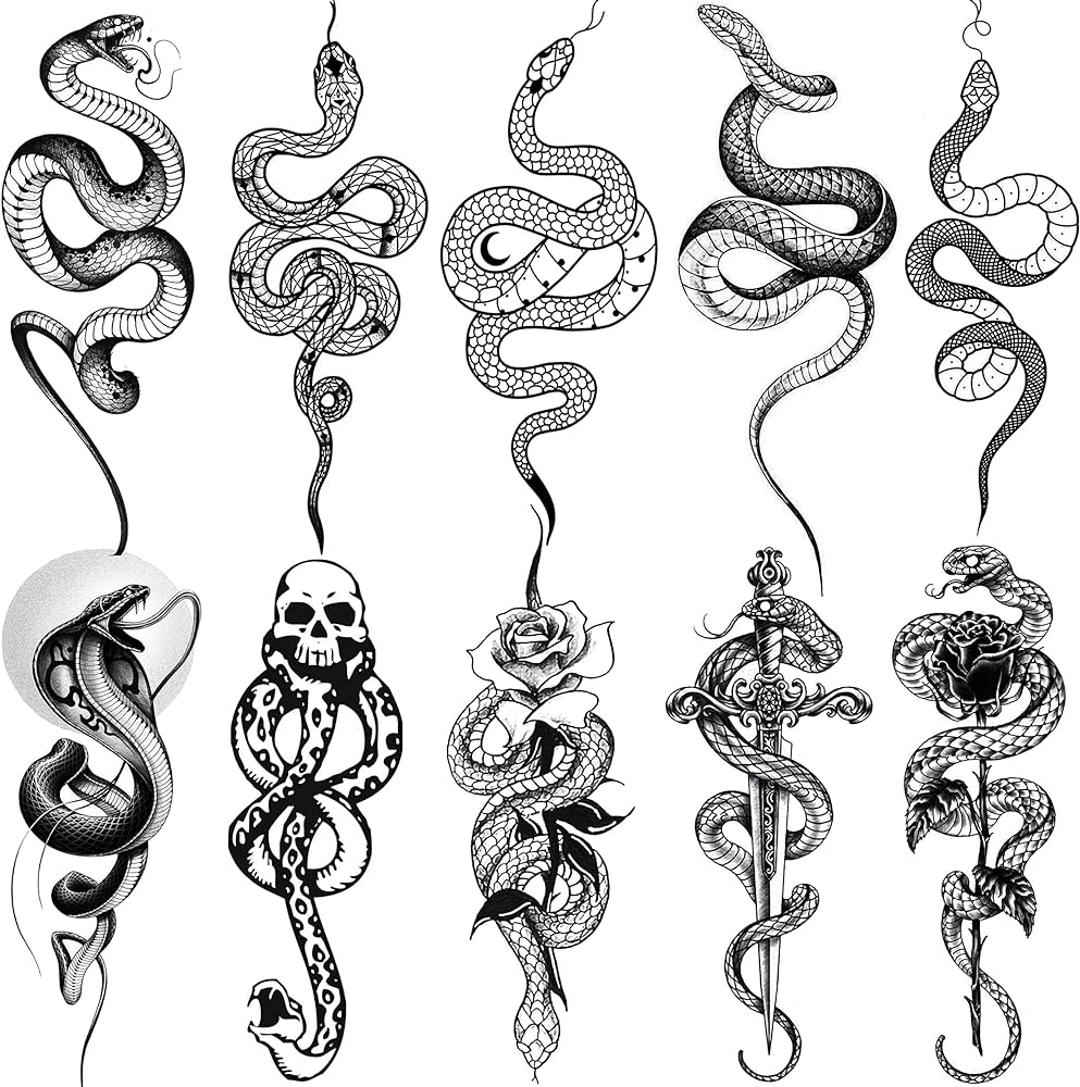 Goromon hojas de tatuajes temporales realistas de serpiente para mujeres y hombres antebrazo brazo sexy tribal d cobra mamba vãbora serpiente tatuajes temporales adultos niãos tatuajes falsos adhesivos espada negra