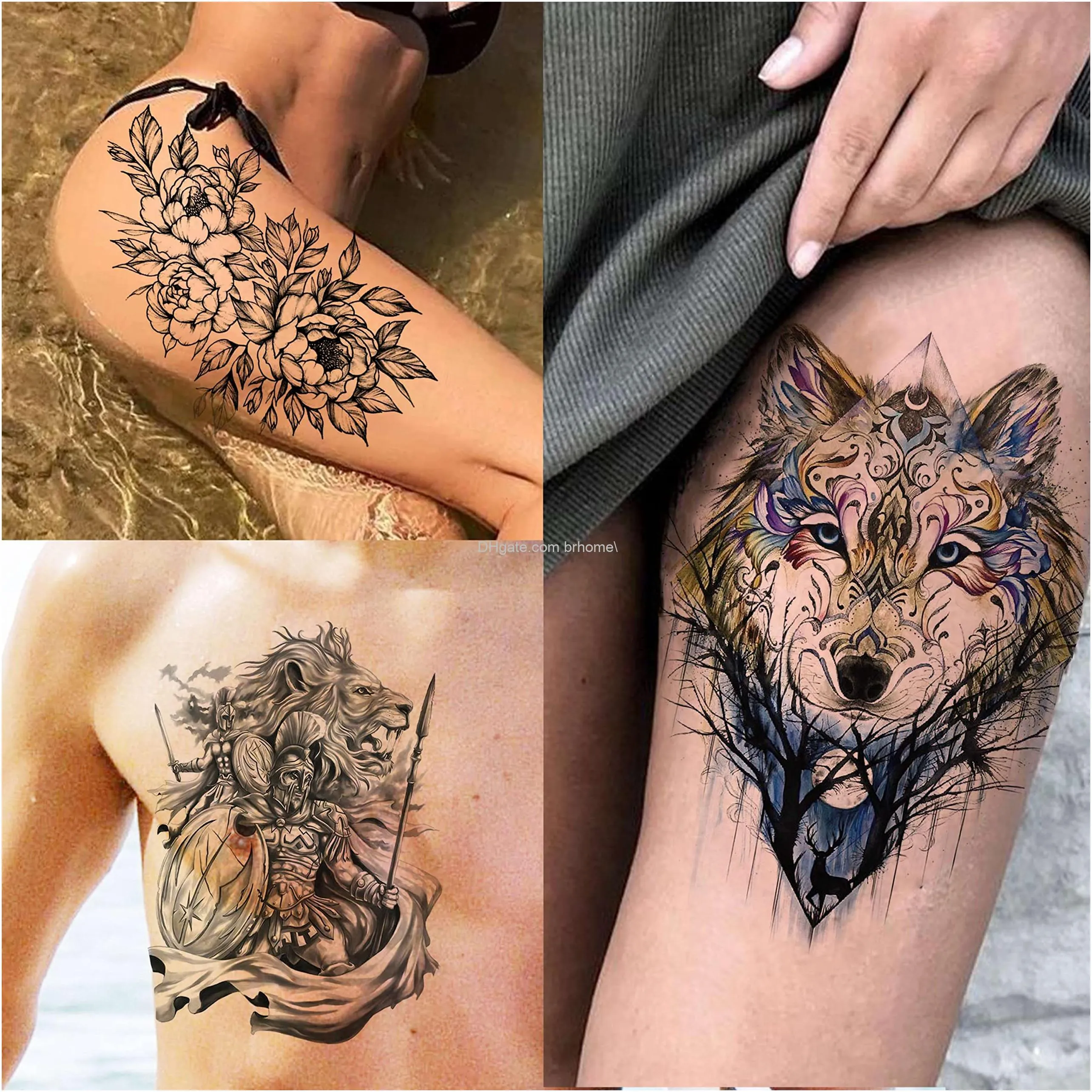Tatuaj temporal hojas grand realistas tigre dragãn leãn bãºho para mujer muslo hombr brazo adt media manga halloween skl tatuaje falso amad por dzpadhsh â