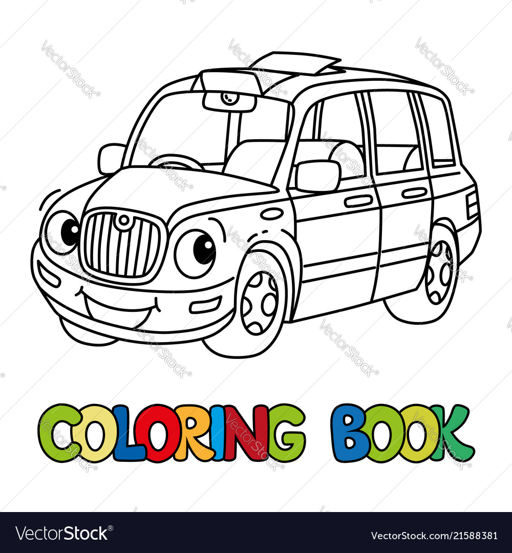 Funny small taxi car or london cab coloring book vector image