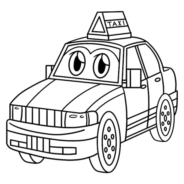 Premium vector taxi with face vehicle coloring page for kids