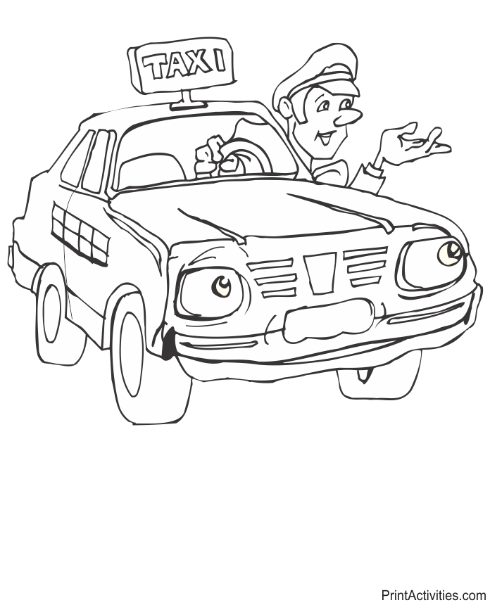 Taxi driver coloring page leaning out window