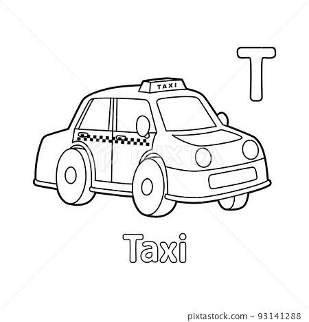 Taxi alphabet abc coloring page t