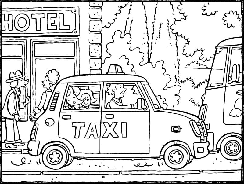 Taxi to print coloring page