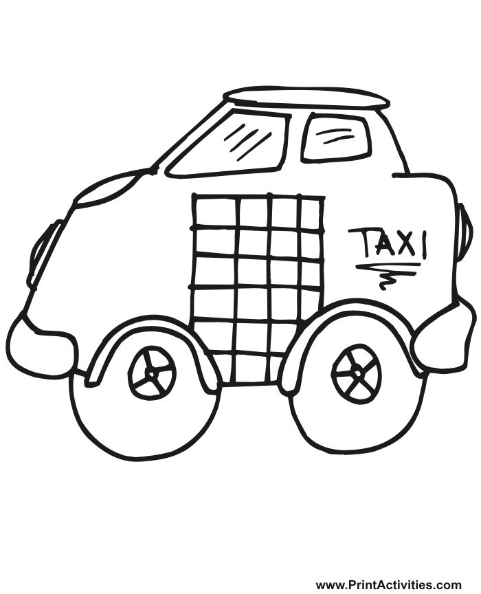 Taxi coloring page cartoonish cab