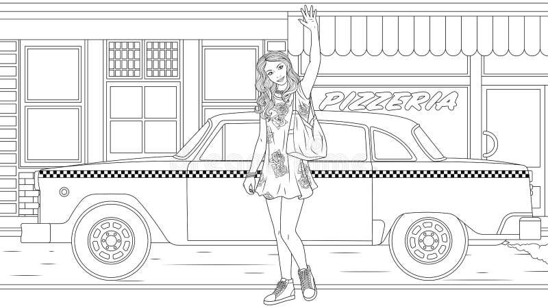 Taxi coloring stock illustrations â taxi coloring stock illustrations vectors clipart
