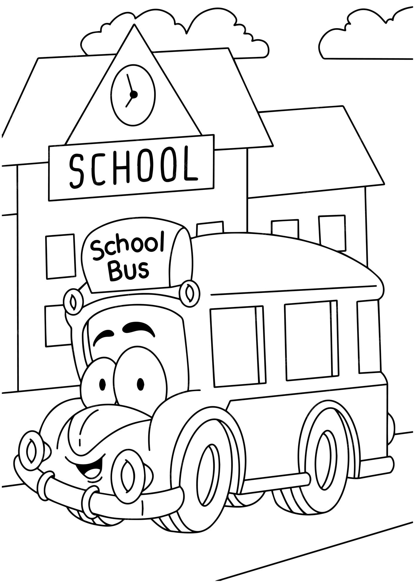Premium vector children coloring book tayo bus school page