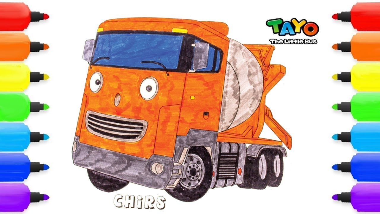 Drawing coloring chris the heavy trucks tayo the little bus coloring pages