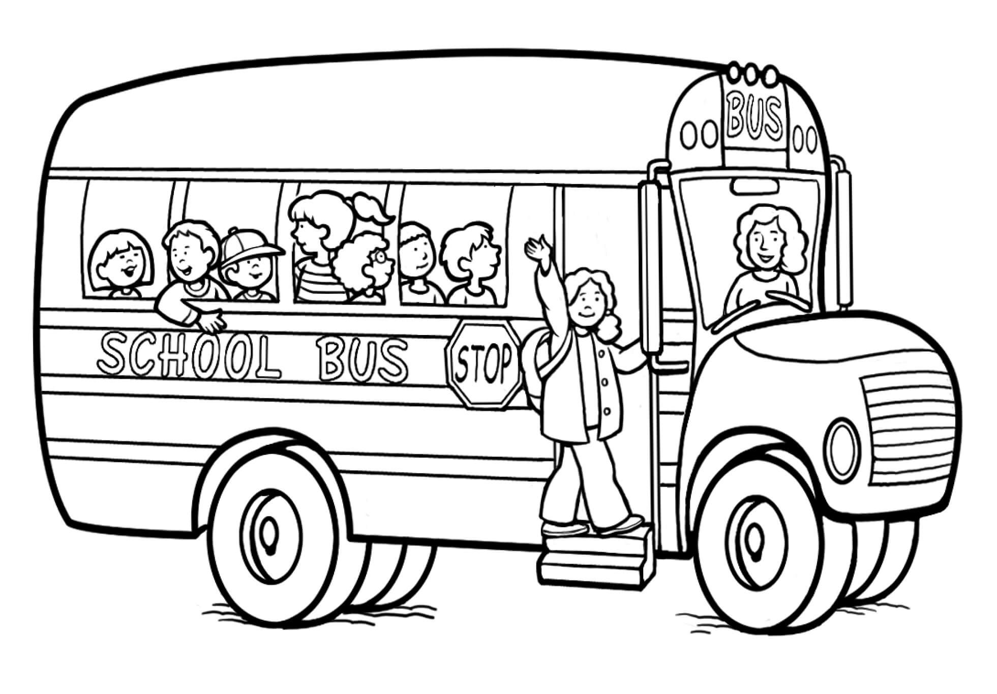 Children in the bus coloring page
