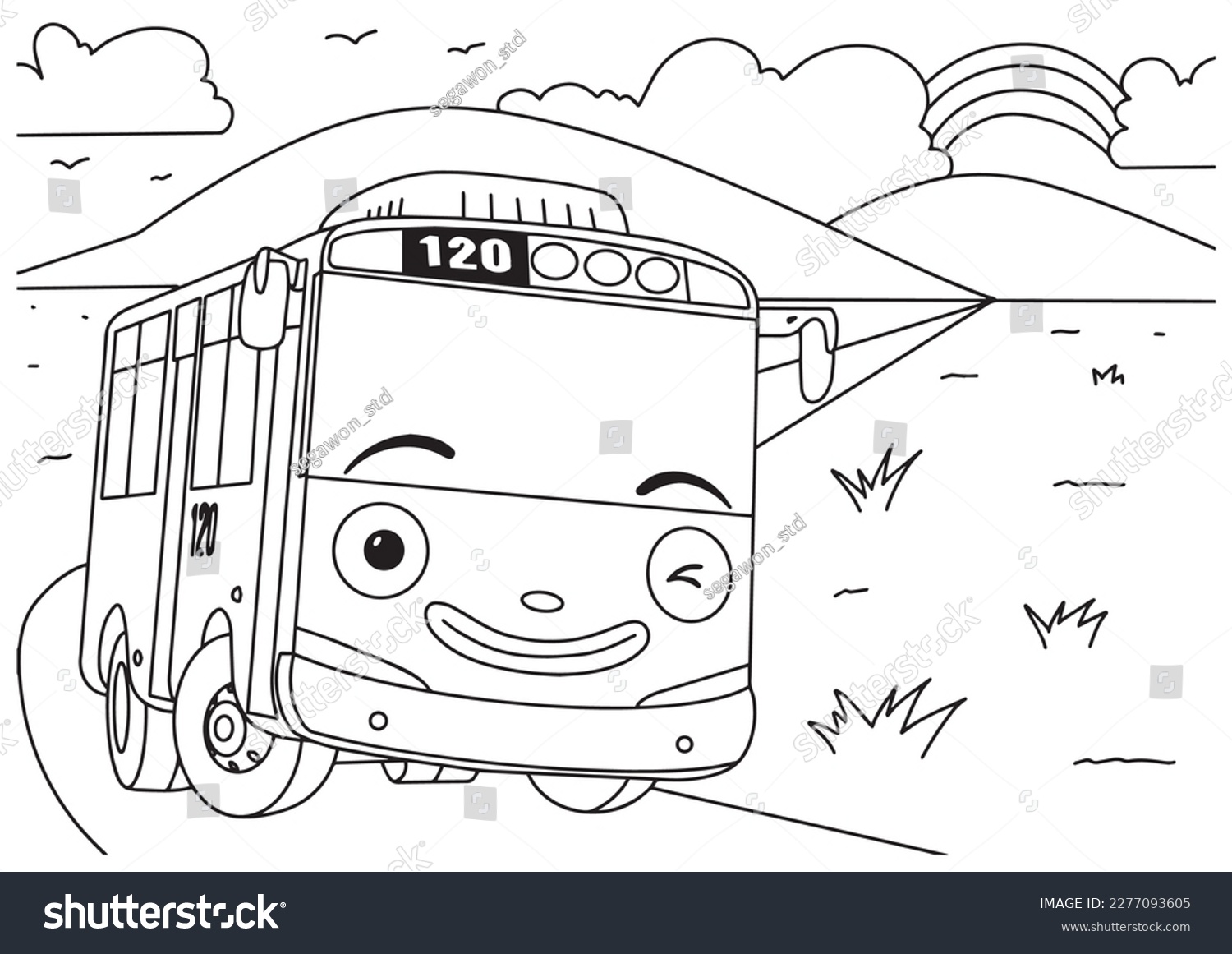 Children coloring book tayo bus nature stock vector royalty free