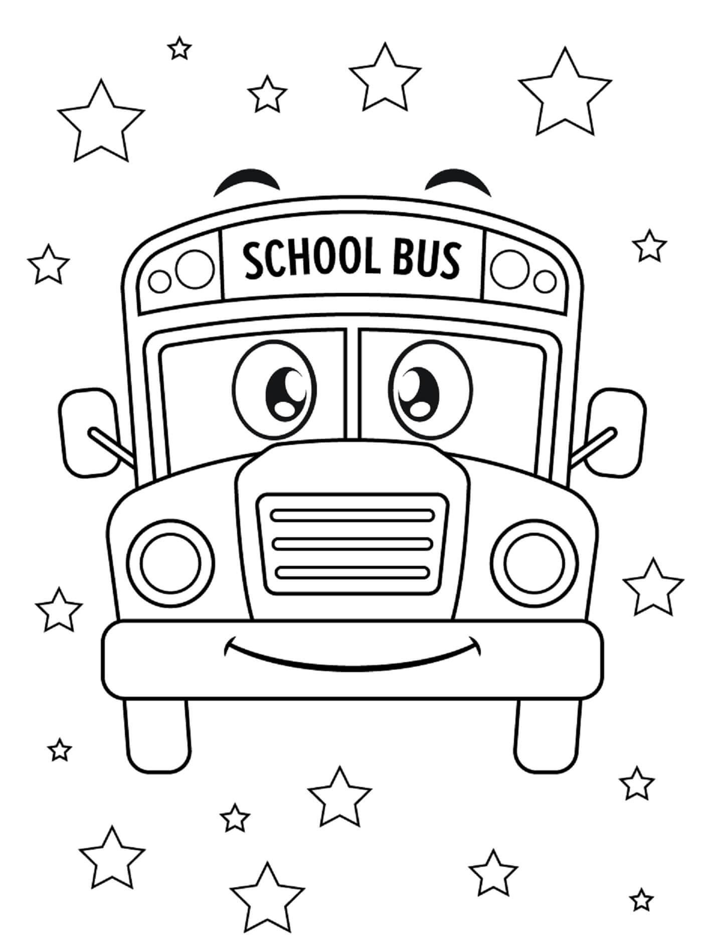 Smiling bus with stars coloring page