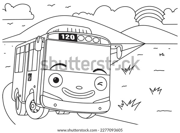 Children coloring book tayo bus nature stock vector royalty free